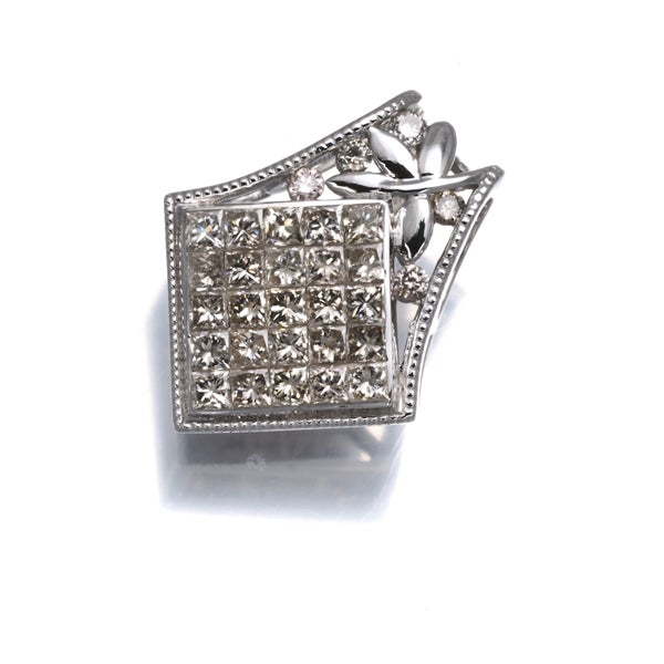 ライトブラウン ダイヤ 0.73ct ミルグレイン ミステリーセッティング ペンダントトップ K18WG 