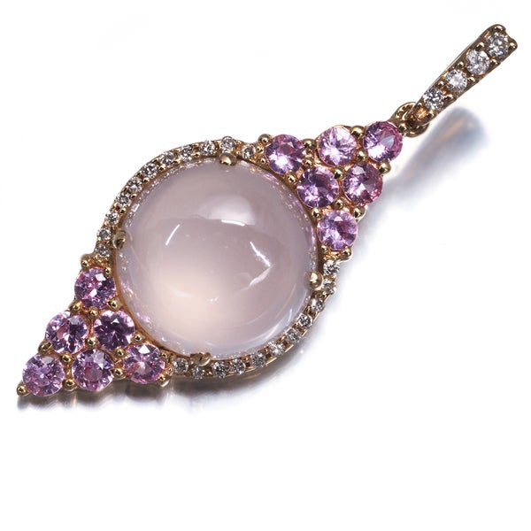  ローズクォーツ 6.69ct ピンクサファイア 0.82ct ダイヤ 0.14ct ペンダントトップ K18PG