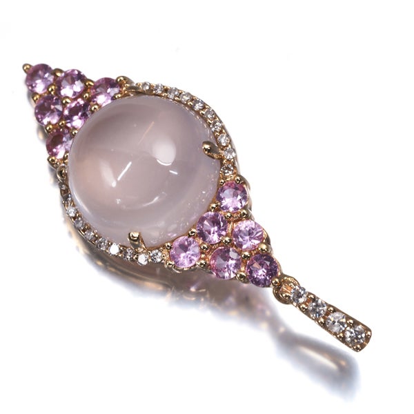  ローズクォーツ 6.69ct ピンクサファイア 0.82ct ダイヤ 0.14ct ペンダントトップ K18PG