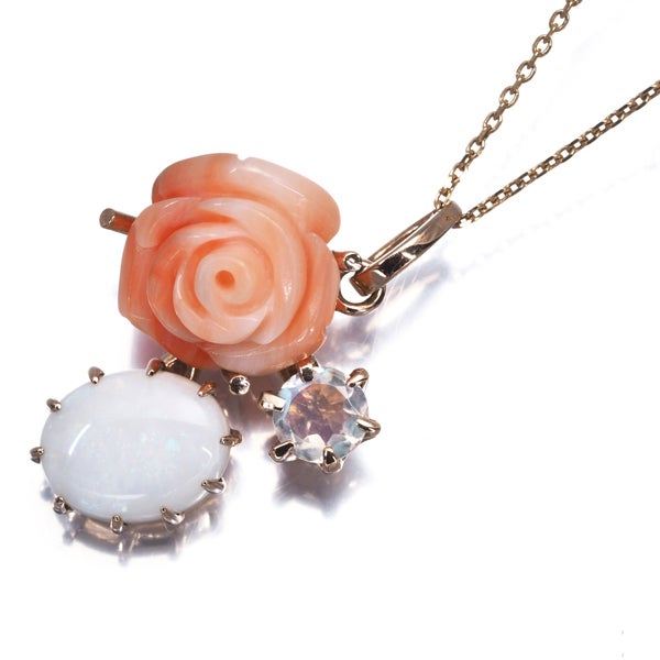 アガット ネックレス  珊瑚 オパール ムーンストーン  薔薇 K10PG 