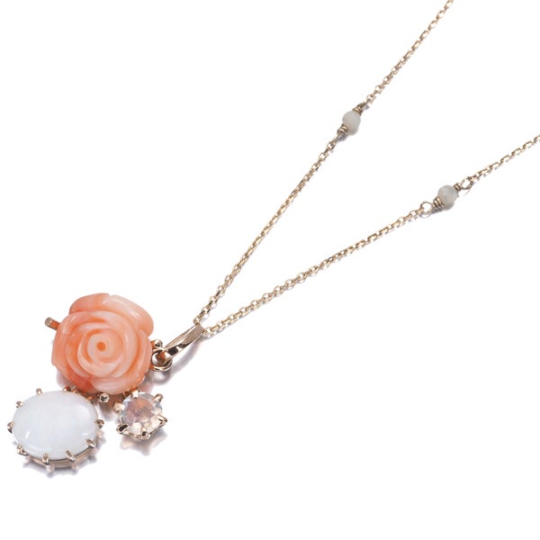 アガット ネックレス  珊瑚 オパール ムーンストーン  薔薇 K10PG 