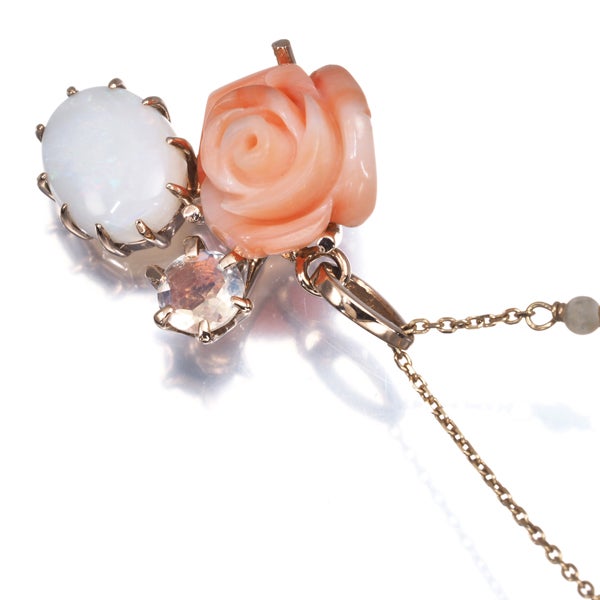 アガット ネックレス  珊瑚 オパール ムーンストーン  薔薇 K10PG 