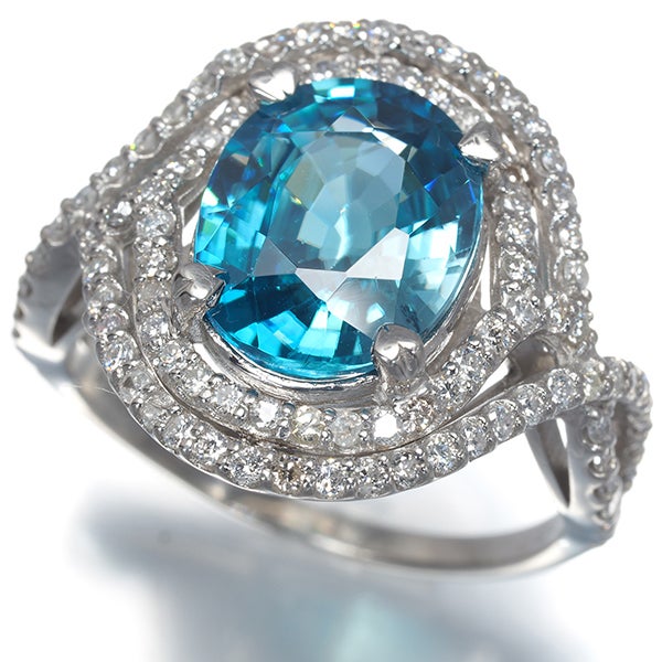 ブルー ジルコン 5.292ct  ダイヤ 0.90ct   リング Pt900 ソーティング