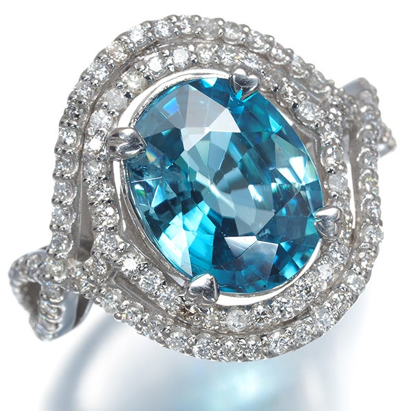 ブルー ジルコン 5.292ct  ダイヤ 0.90ct   リング Pt900 ソーティング