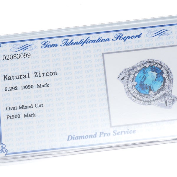 ブルー ジルコン 5.292ct  ダイヤ 0.90ct   リング Pt900 ソーティング