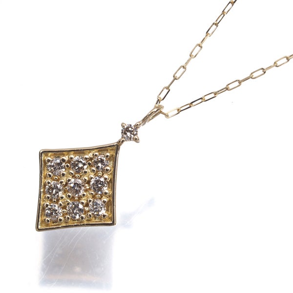  ダイヤ 0.10ct パヴェ ひし形  ネックレス K18YG 