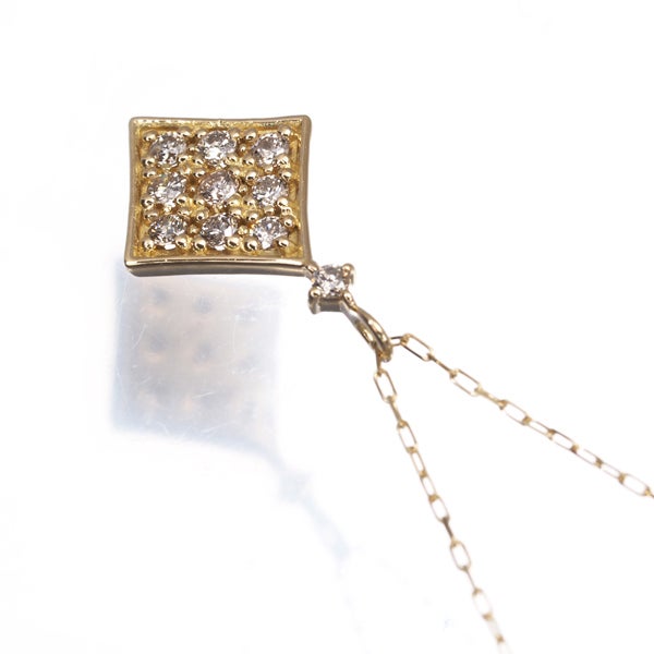  ダイヤ 0.10ct パヴェ ひし形  ネックレス K18YG 
