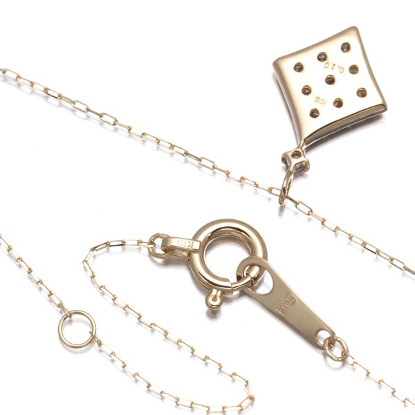  ダイヤ 0.10ct パヴェ ひし形  ネックレス K18YG 