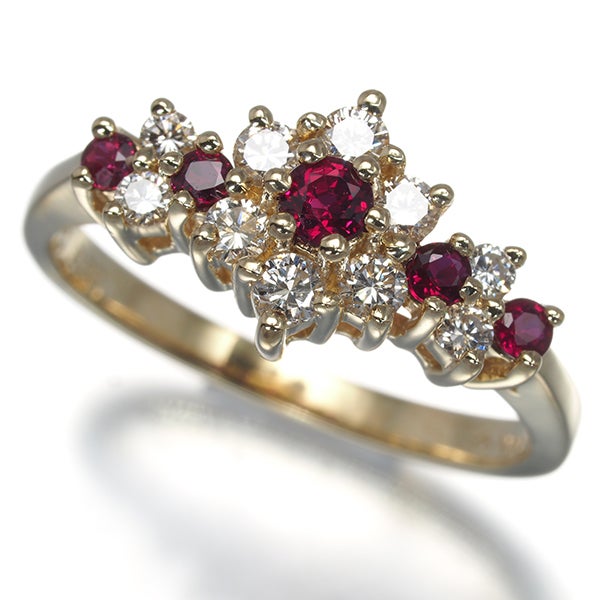  ルビー 0.31ct  ダイヤ 0.30ct フラワー  リング K14YG 