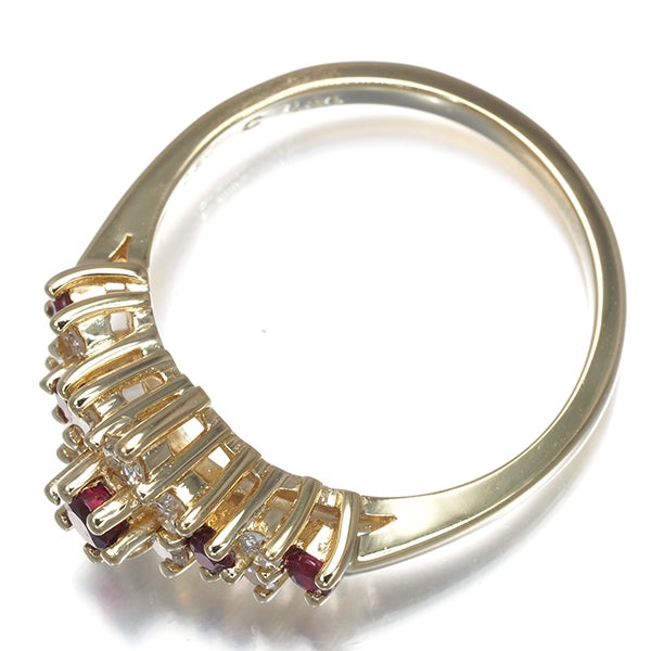  ルビー 0.31ct  ダイヤ 0.30ct フラワー  リング K14YG 