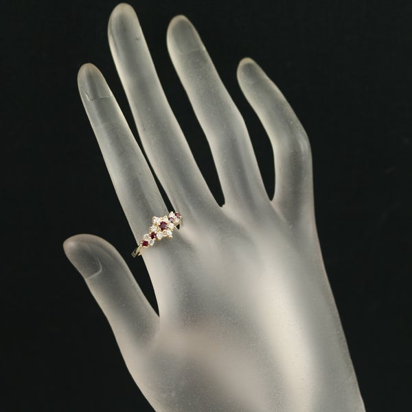  ルビー 0.31ct  ダイヤ 0.30ct フラワー  リング K14YG 