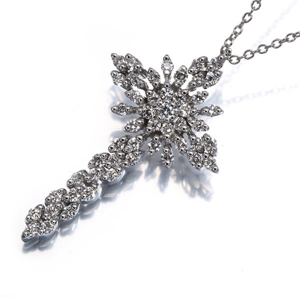  ダイヤ 0.60ct クロス パヴェ  ネックレス K18WG 