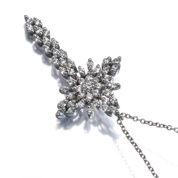  ダイヤ 0.60ct クロス パヴェ  ネックレス K18WG 