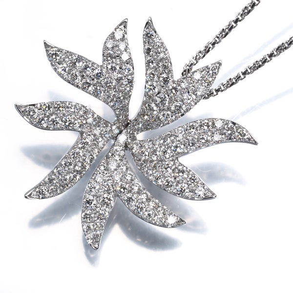  ダイヤ 0.76ct フラワー  ネックレス K18WG ソーティング