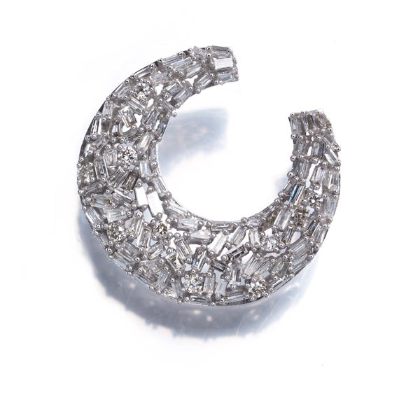  ダイヤ 0.50ct ムーン テーパー 2種カット  ペンダントトップ K18WG 