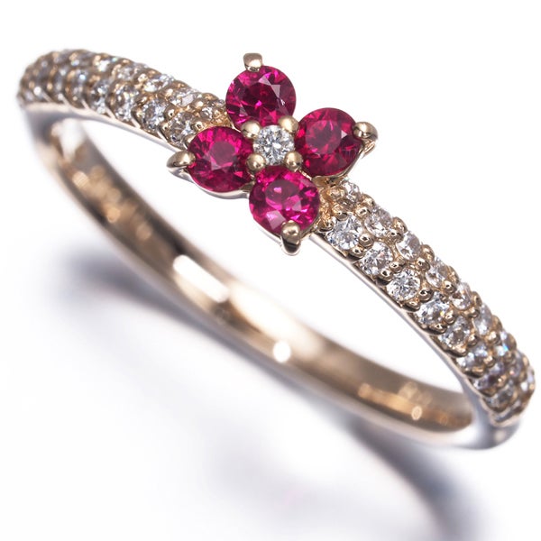 ポンテヴェキオ リング  ルビー 0.18ct  ダイヤ 0.18ct  フラワー 9号 K18YG 