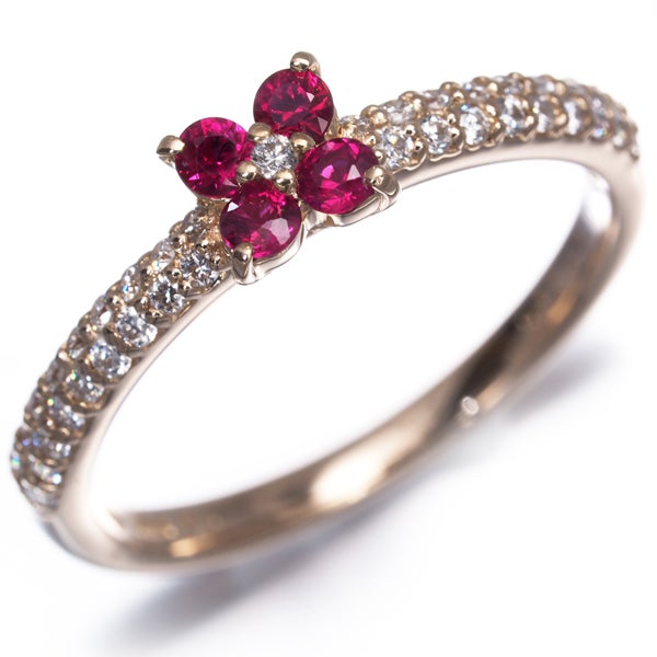 ポンテヴェキオ リング  ルビー 0.18ct  ダイヤ 0.18ct  フラワー 9号 K18YG 