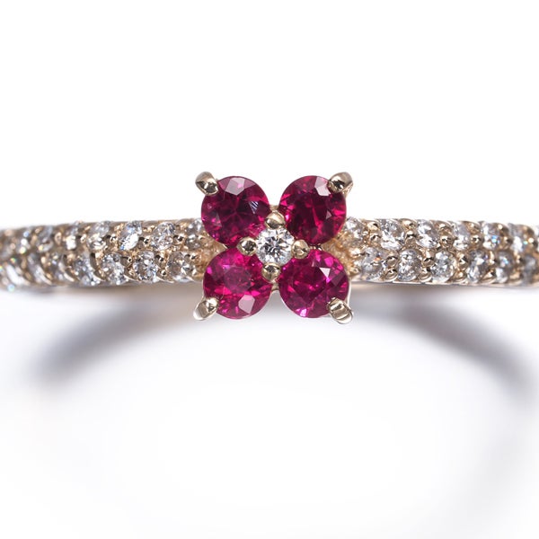 ポンテヴェキオ リング  ルビー 0.18ct  ダイヤ 0.18ct  フラワー 9号 K18YG 
