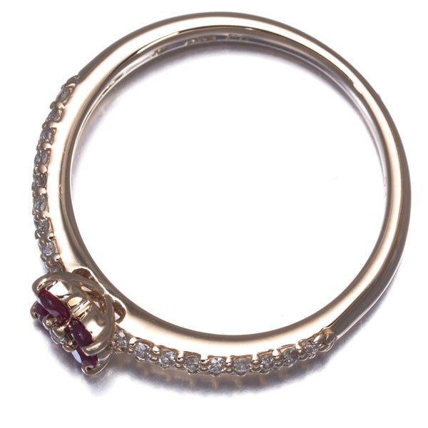ポンテヴェキオ リング  ルビー 0.18ct  ダイヤ 0.18ct  フラワー 9号 K18YG 
