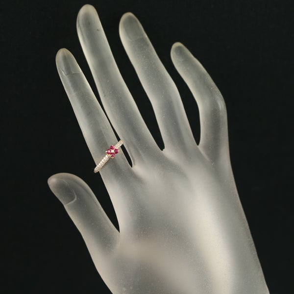 ポンテヴェキオ リング  ルビー 0.18ct  ダイヤ 0.18ct  フラワー 9号 K18YG 