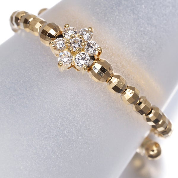  ダイヤ 0.10ct フラワー ミラーボール フリーサイズ  リング K18YG/ワイヤー 