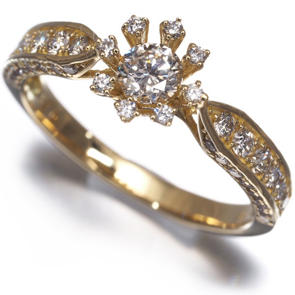  ダイヤ 0.75ct フラワー  リング K18YG 