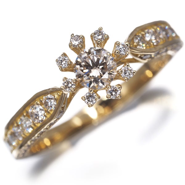 ダイヤ 0.75ct フラワー  リング K18YG 