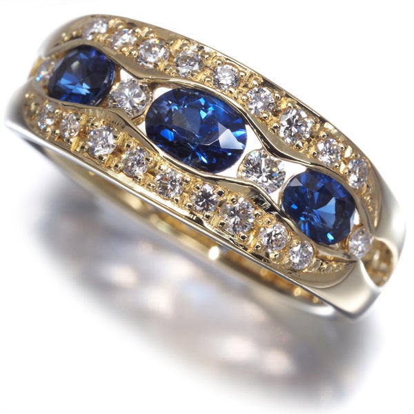  サファイア 0.82ct  ダイヤ 0.30ct オーバルカット  リング K18YG 