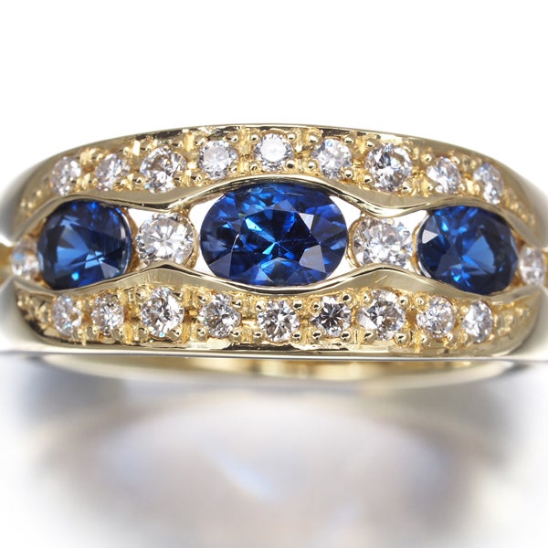  サファイア 0.82ct  ダイヤ 0.30ct オーバルカット  リング K18YG 
