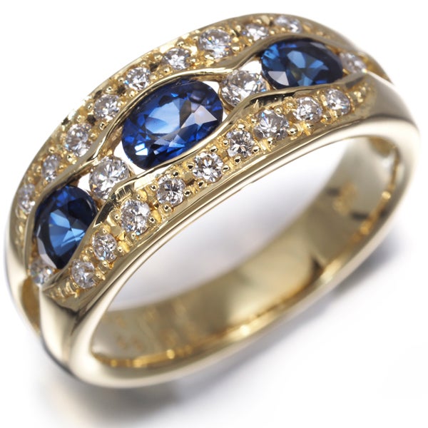  サファイア 0.82ct  ダイヤ 0.30ct オーバルカット  リング K18YG 