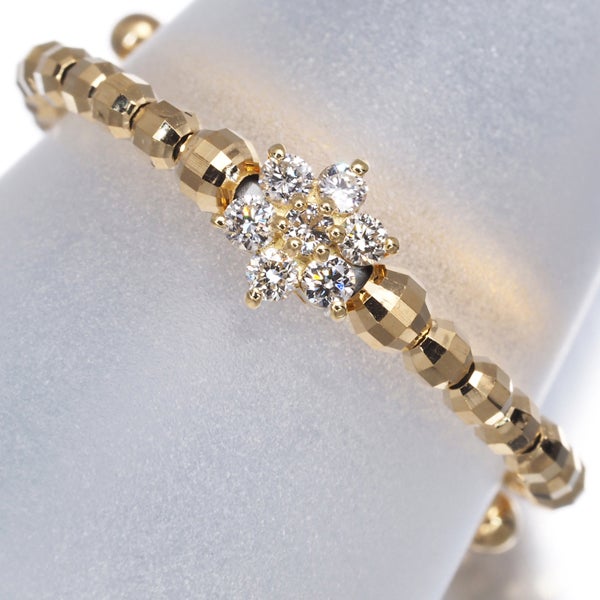  ダイヤ 0.10ct フラワー フリーサイズ  リング K18YG/ワイヤー 