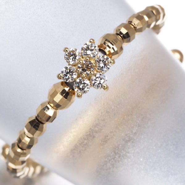  ダイヤ 0.10ct フラワー フリーサイズ  リング K18YG/ワイヤー 