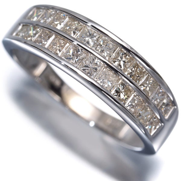 ライトブラウン ダイヤ 1.00ct プリンセスカット レールセッティング  リング K18WG 