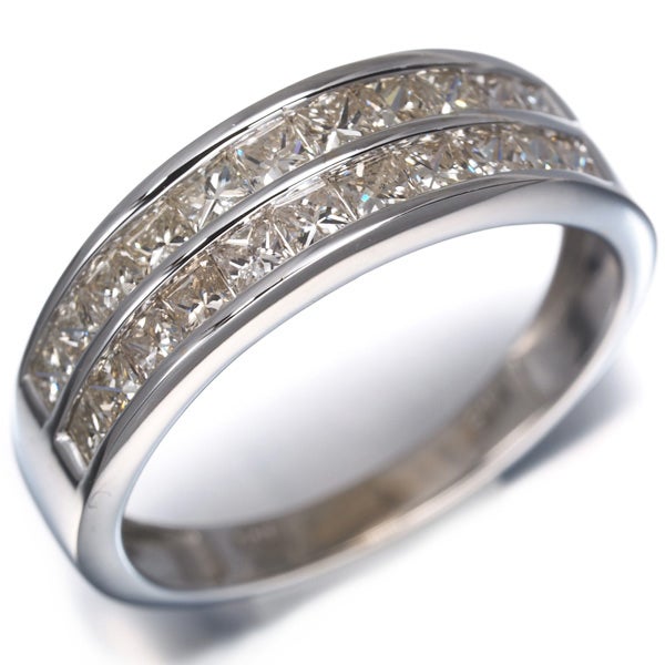 ライトブラウン ダイヤ 1.00ct プリンセスカット レールセッティング  リング K18WG 