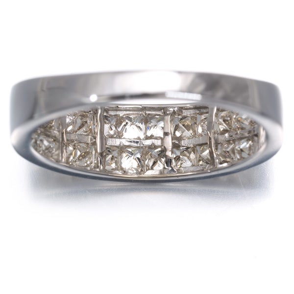 ライトブラウン ダイヤ 1.00ct プリンセスカット レールセッティング  リング K18WG 