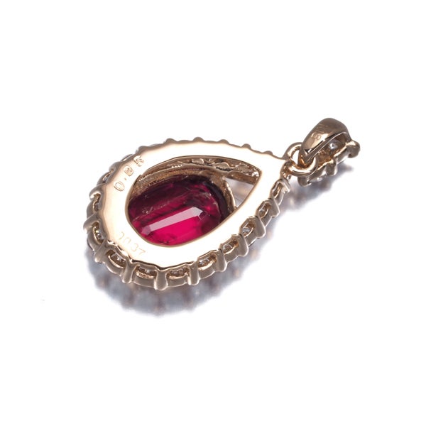  ルビー 0.95ct  ダイヤ0.37ct ティアドロップ  ペンダントトップ K18PG ソーティング