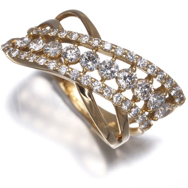  ダイヤ 0.70ct/0.40ct 透かし  リング K18YG 