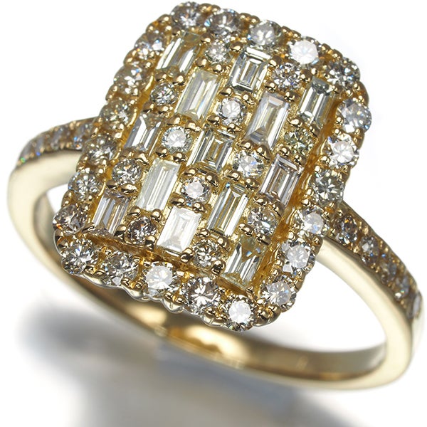  ダイヤ 1.00ct バゲットカット 2種カット  リング K18YG 