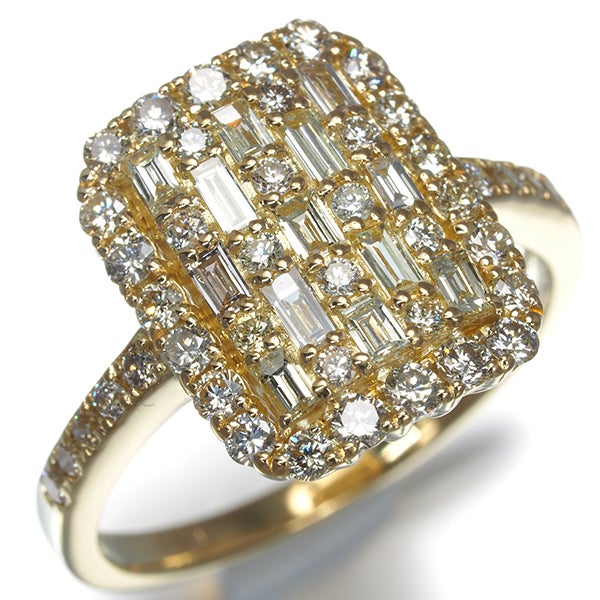  ダイヤ 1.00ct バゲットカット 2種カット  リング K18YG 