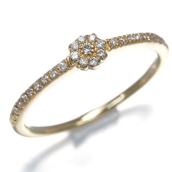  ダイヤ 0.14ct フラワー  リング K18YG 