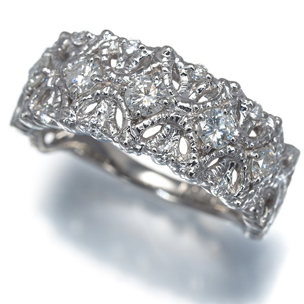  ダイヤ 0.50ct 透かし ミルグレイン  リング Pt900 
