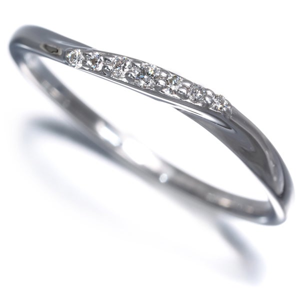 エテ リング  ダイヤ 0.05ct  ウェーブ 13号 K18WG 
