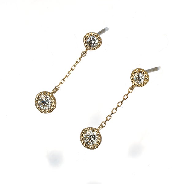 セイレーンアズーロ ピアス  ダイヤ 0.14ct/0.14ct  ミルグレイン K18YG 