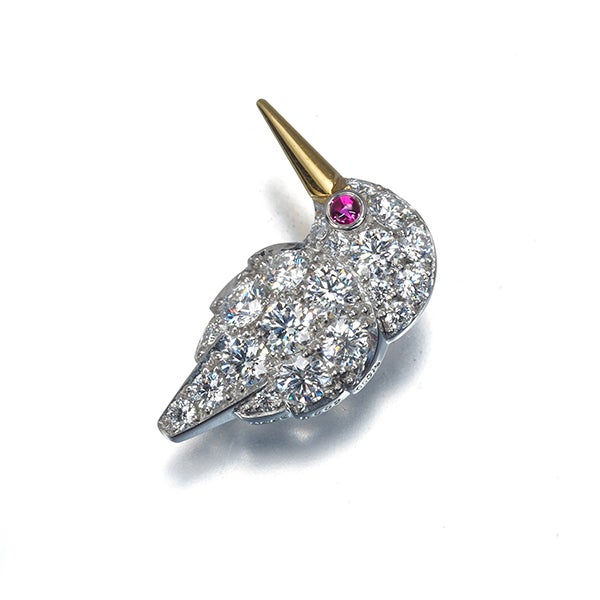 チャー ブローチ  ダイヤ 0.63ct  ルビー  カワセミ 鳥 アニマル K18YG/Pt950 