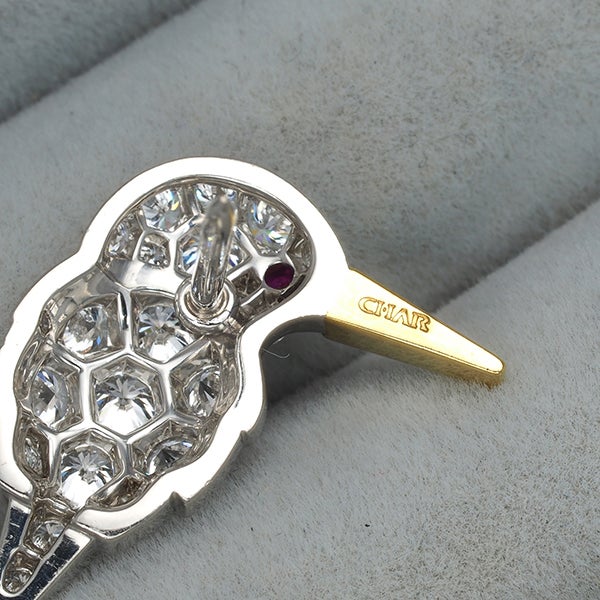 チャー ブローチ  ダイヤ 0.63ct  ルビー  カワセミ 鳥 アニマル K18YG/Pt950 