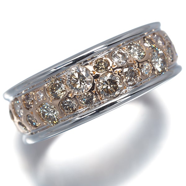 カシケイ リング ブラウン&クリア ダイヤ 0.85ct メランジェ 13号 K18WG/PG 