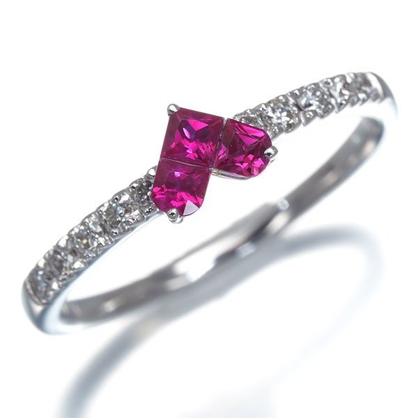 スタージュエリー リング  ルビー 0.25ct  ダイヤ 0.18ct ミステリアスハート 13号 K18WG 