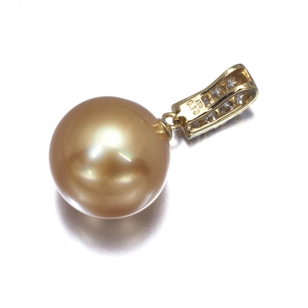 ゴールデン 白蝶真珠 10.3mm  ダイヤ 0.13ct   ペンダントトップ K18YG ソーティング