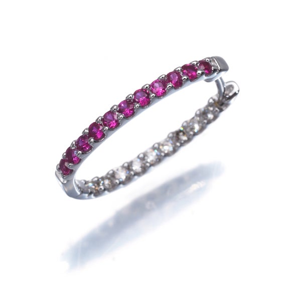  ルビー .0.15ct  ダイヤ 0.07ct フープ 片耳  ピアス K18WG 