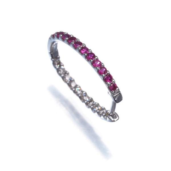  ルビー .0.15ct  ダイヤ 0.07ct フープ 片耳  ピアス K18WG 